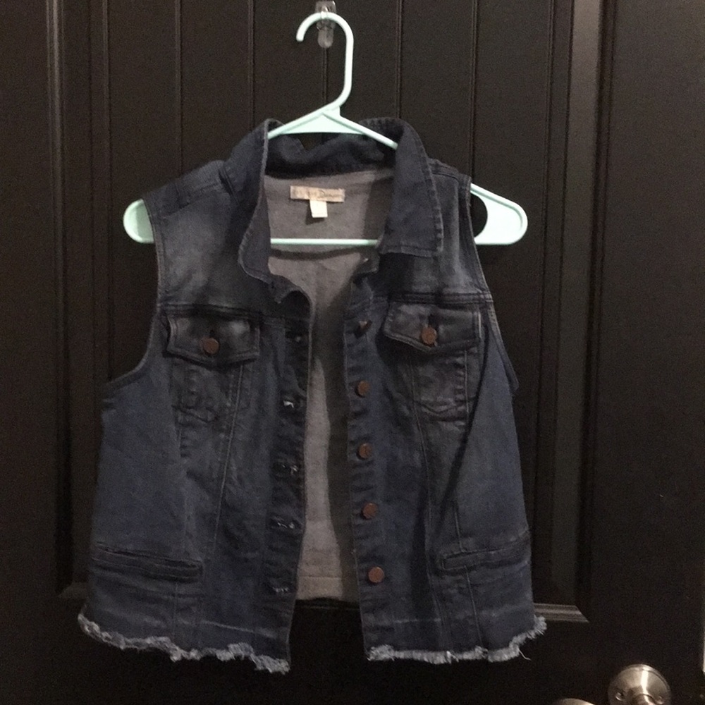 Blue jean button up vest